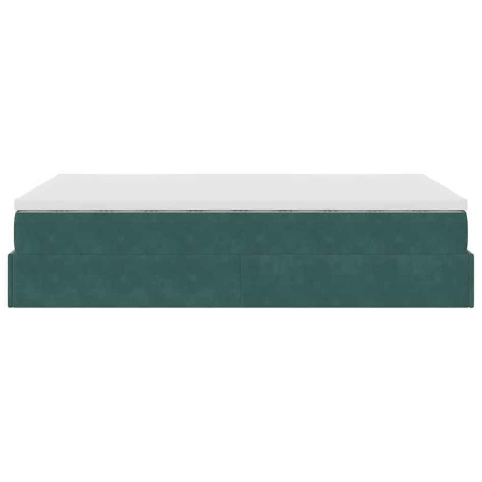 Estructura cama otomana colchón terciopelo verde