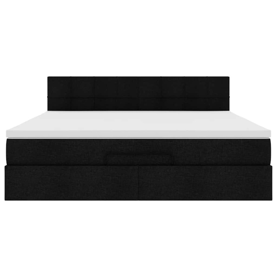 Estructura de cama otomana con colchón tela negra 160x200