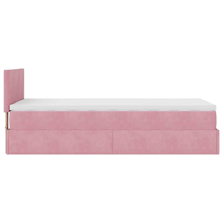 Cama otomana con colchón y LED terciopelo rosa 80x200