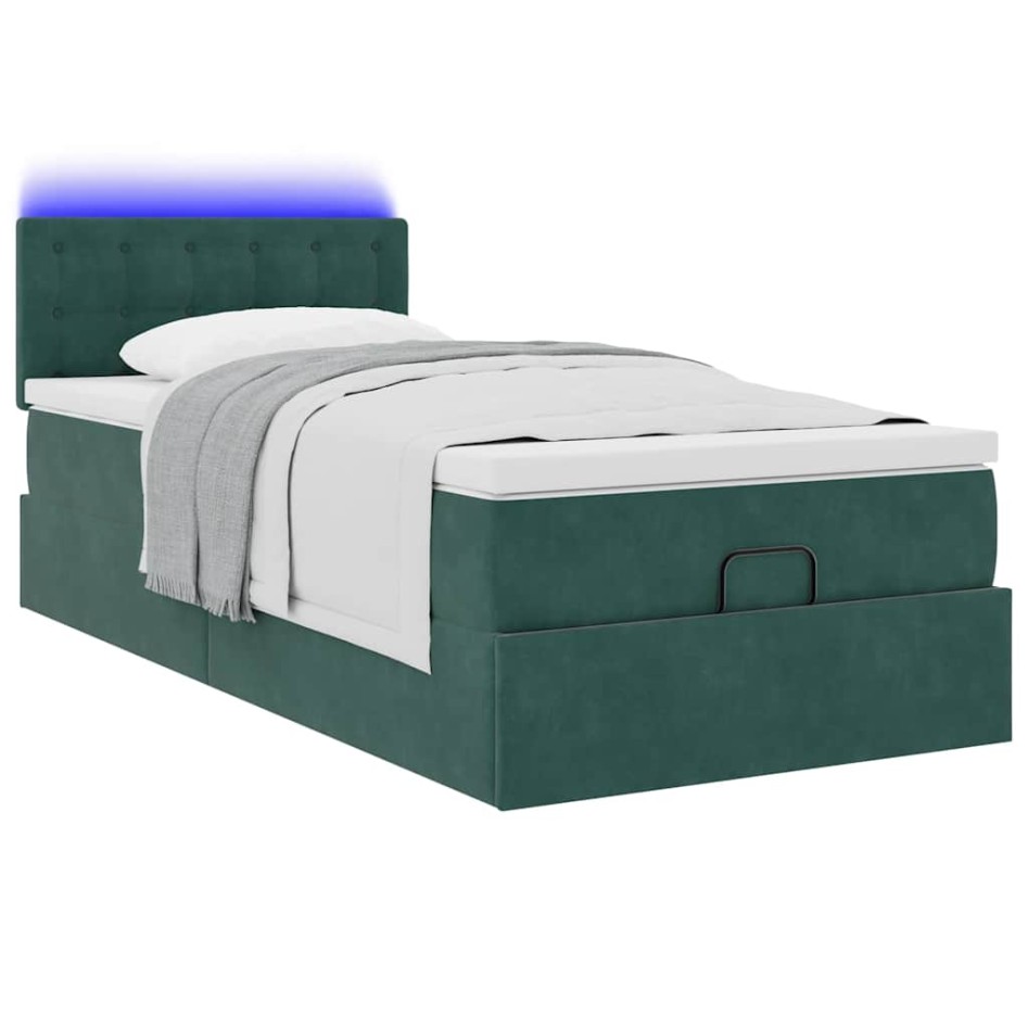 Estructura de cama otomana con colchón terciopelo verde