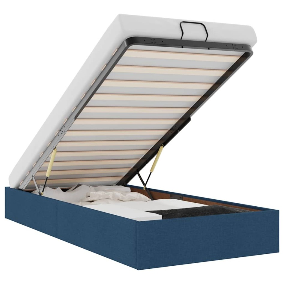 Estructura de cama otomana sin colchón tela azul