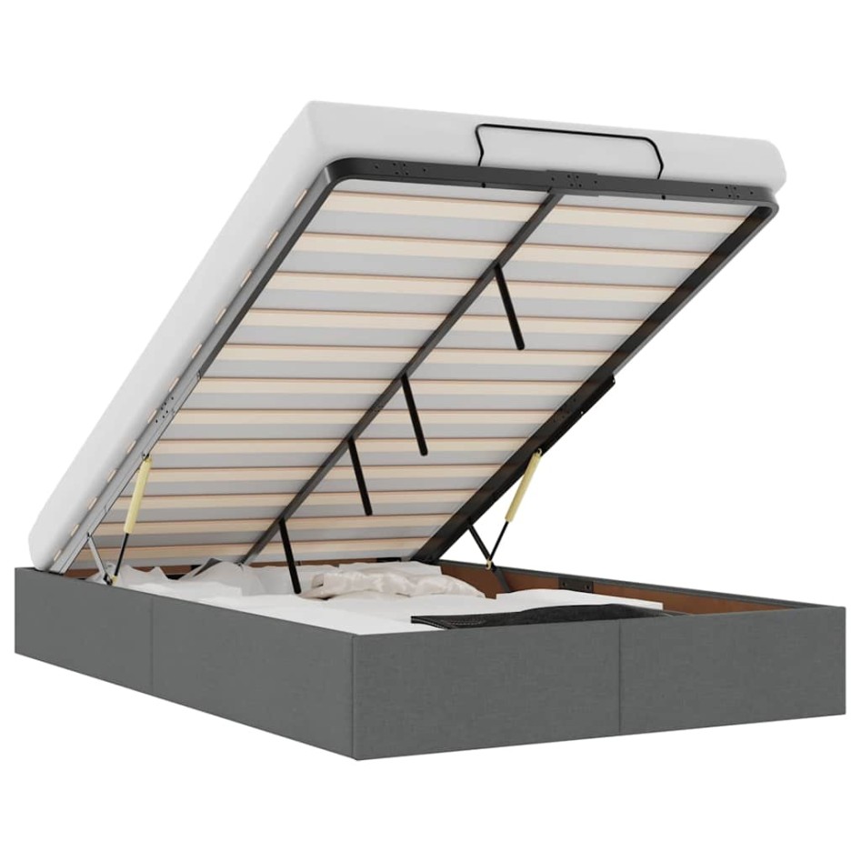 Estructura cama otomana sin colchón tela gris oscuro