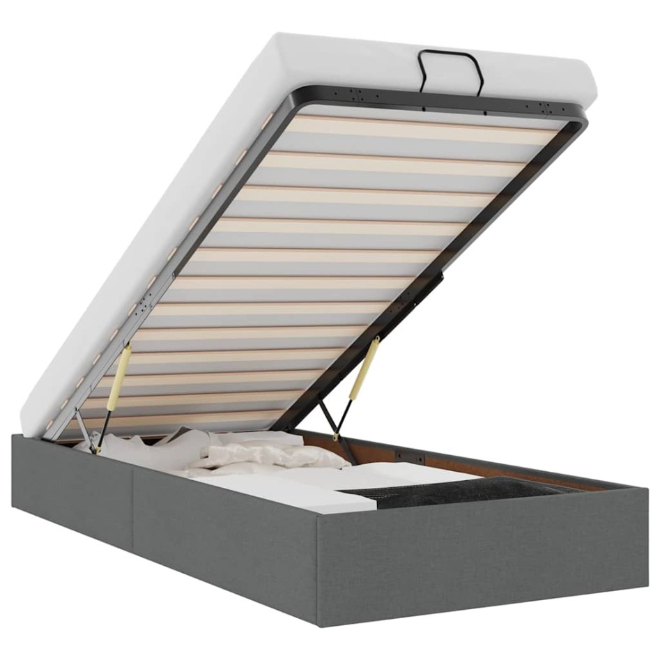 Estructura cama otomana sin colchón tela gris oscuro