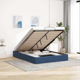 Estructura cama otomana sin colchón tela azul pardo