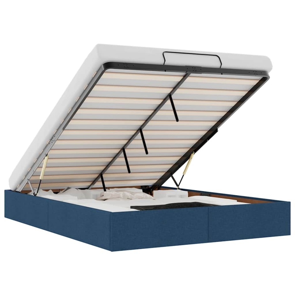 Estructura cama otomana sin colchón tela azul pardo