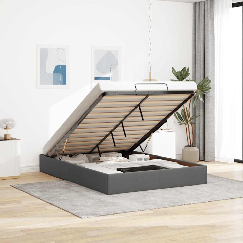 Estructura cama otomana sin colchón tela gris oscuro