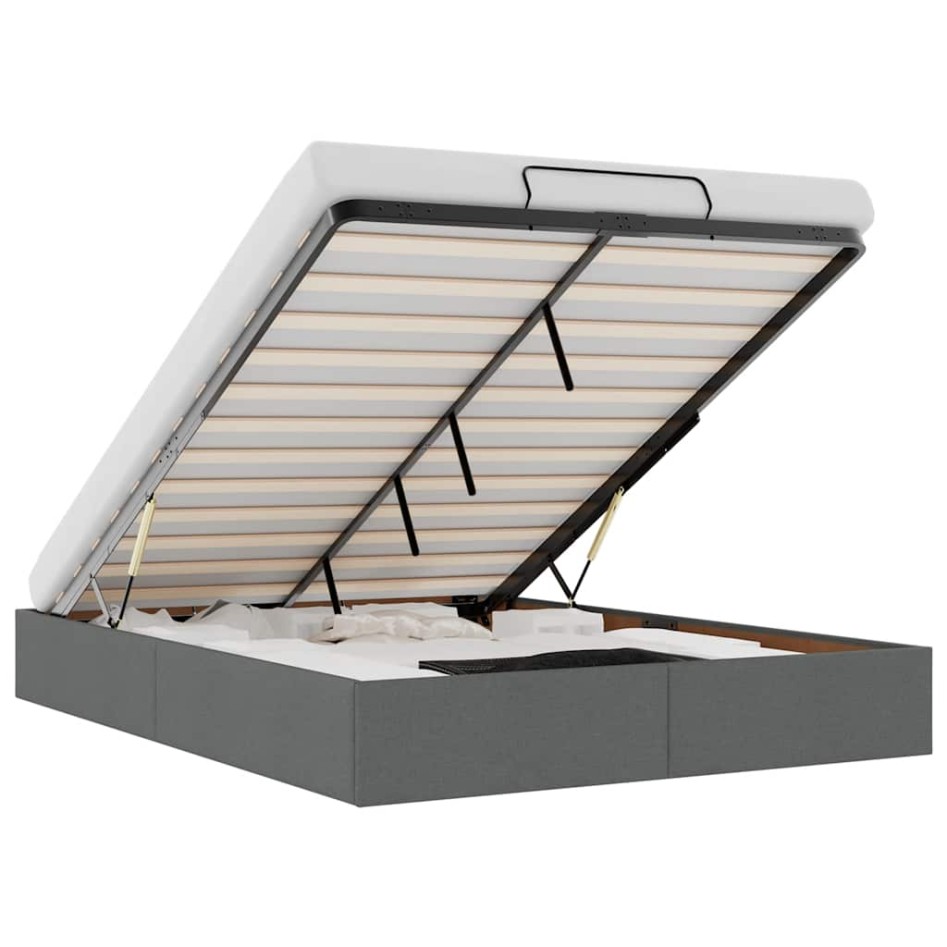Estructura cama otomana sin colchón tela gris oscuro