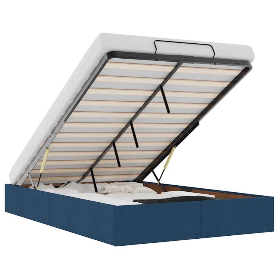 Estructura de cama otomana sin colchón tela azul