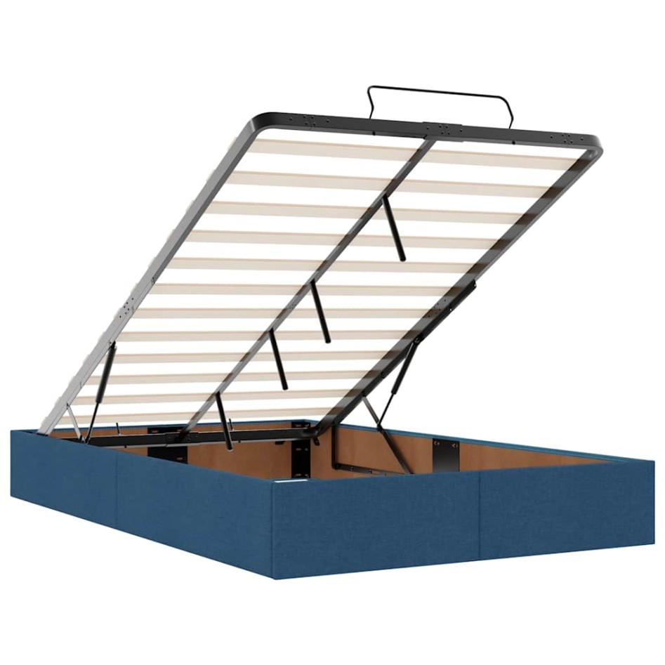 Estructura de cama otomana sin colchón tela azul