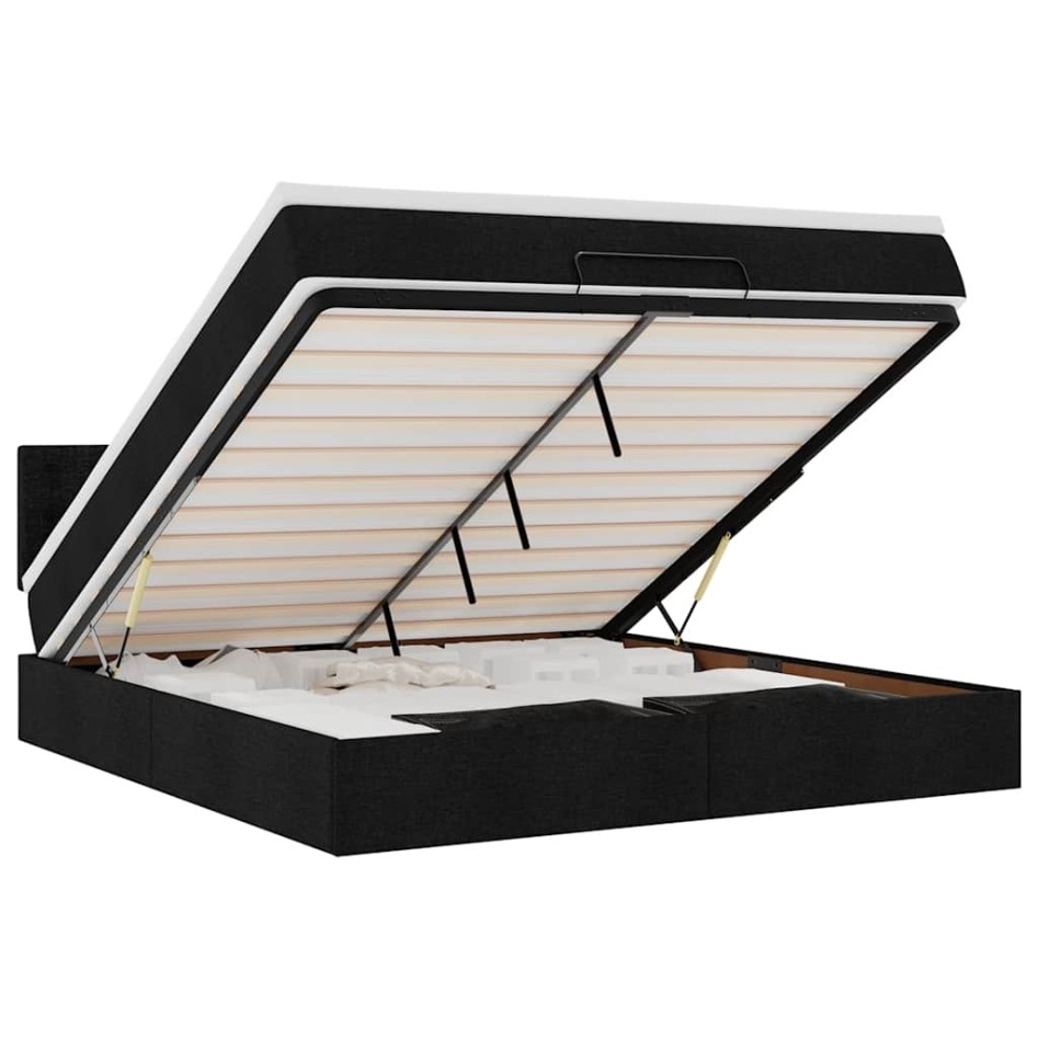 Estructura de cama otomana con colchón tela negra 160x200
