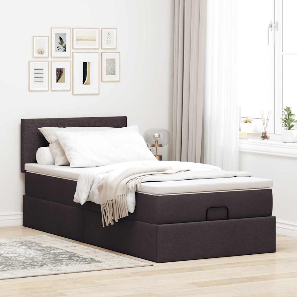 Cama otomana con colchón marrón oscuro 90x200 cm