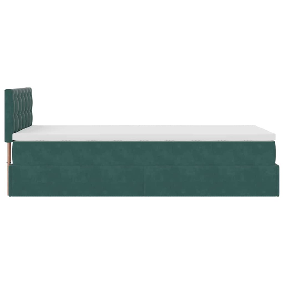 Estructura de cama otomana con colchón terciopelo verde
