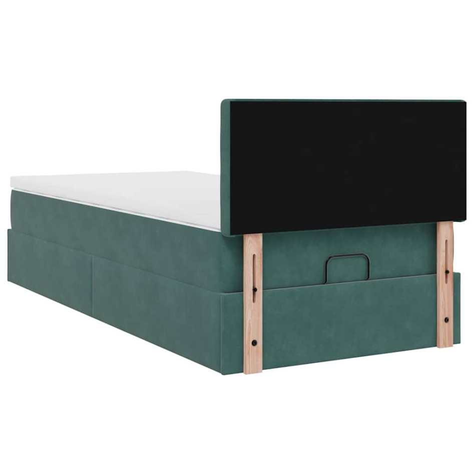 Estructura de cama otomana con colchón terciopelo verde