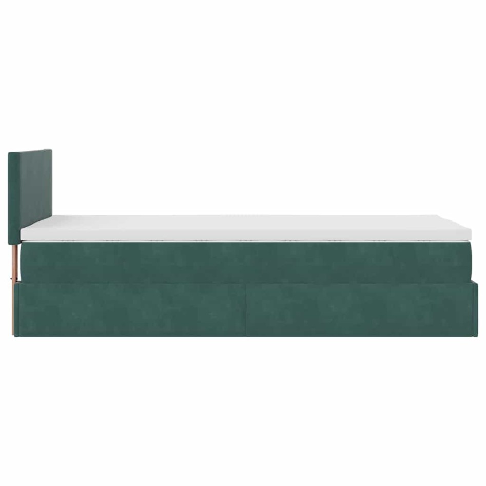 Estructura de cama otomana con colchón terciopelo verde