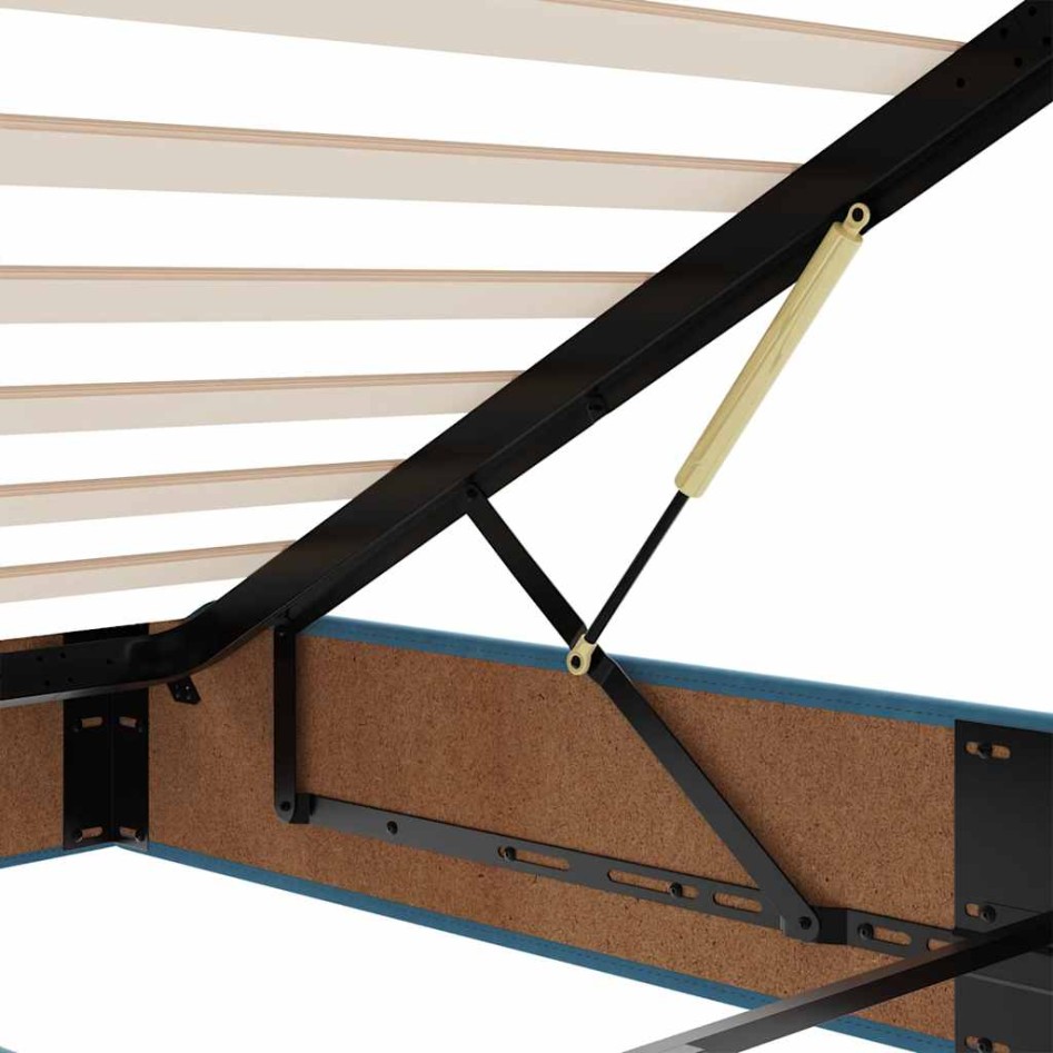 Estructura cama otomana colchón terciopelo azul