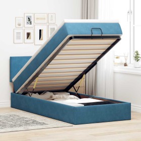 Estructura cama otomana colchón terciopelo azul