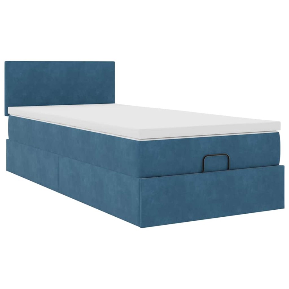 Estructura cama otomana colchón terciopelo azul