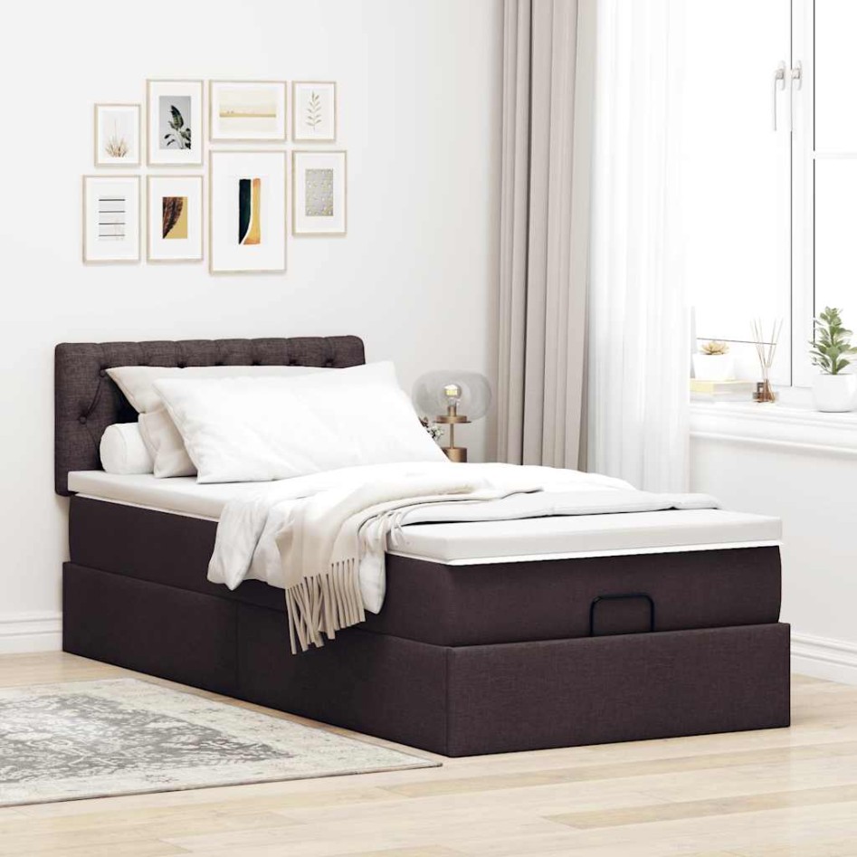 Cama otomana con colchón marrón oscuro 90x200 cm