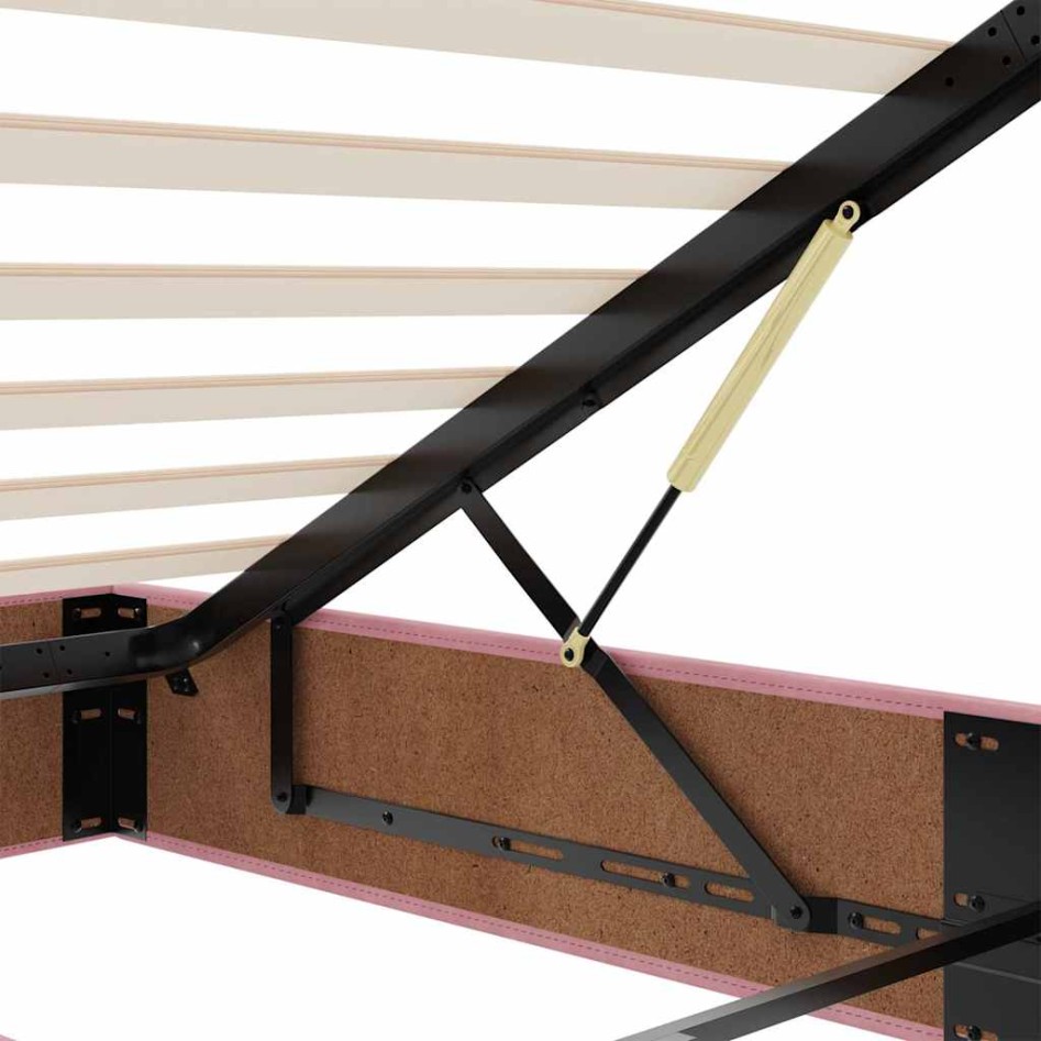 Estructura cama otomana con colchón terciopelo rosa