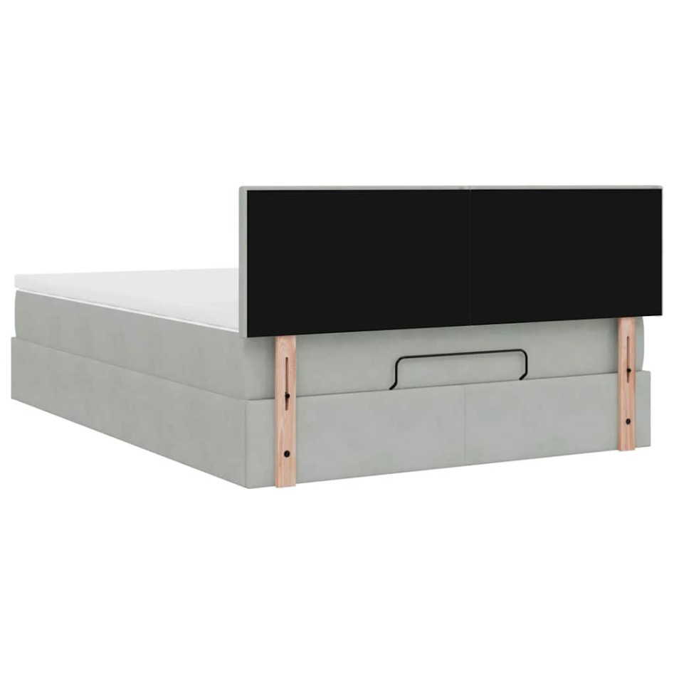 Estructura cama otomana colchón terciopelo gris claro