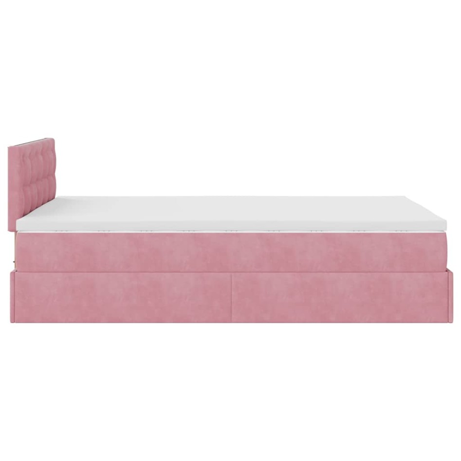 Estructura de cama otomana colchón terciopelo rosa
