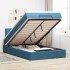 Estructura de cama otomana colchón terciopelo azul