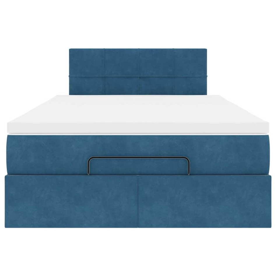 Estructura de cama otomana colchón terciopelo azul