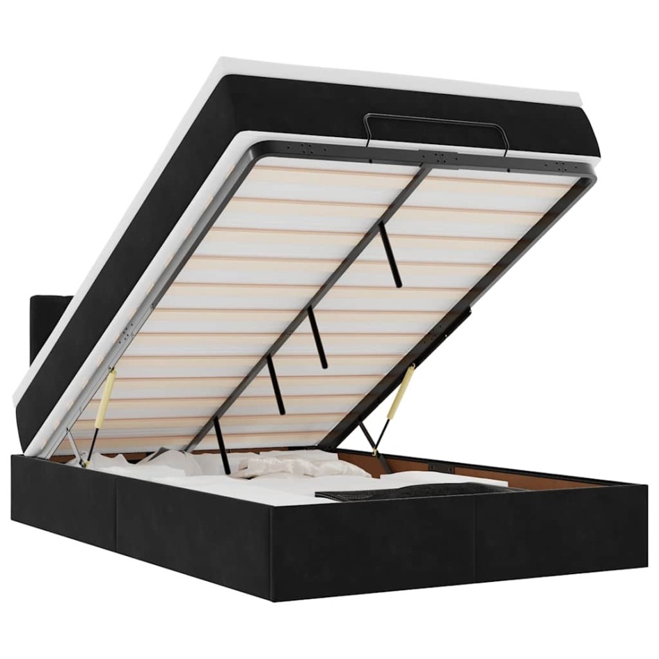 Estructura de cama otomana colchón terciopelo negro