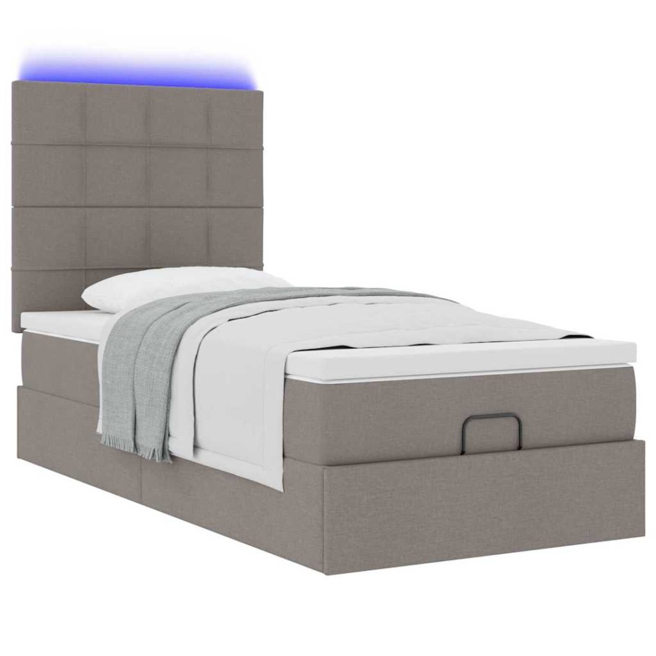 Cama otomana con colchón y luces LED tela gris taupé 90x200