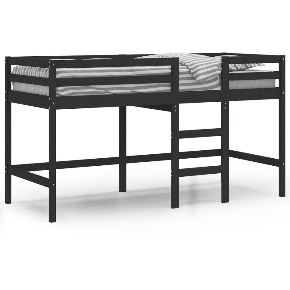 Cama alta de niños escalera madera maciza pino negra 90x200