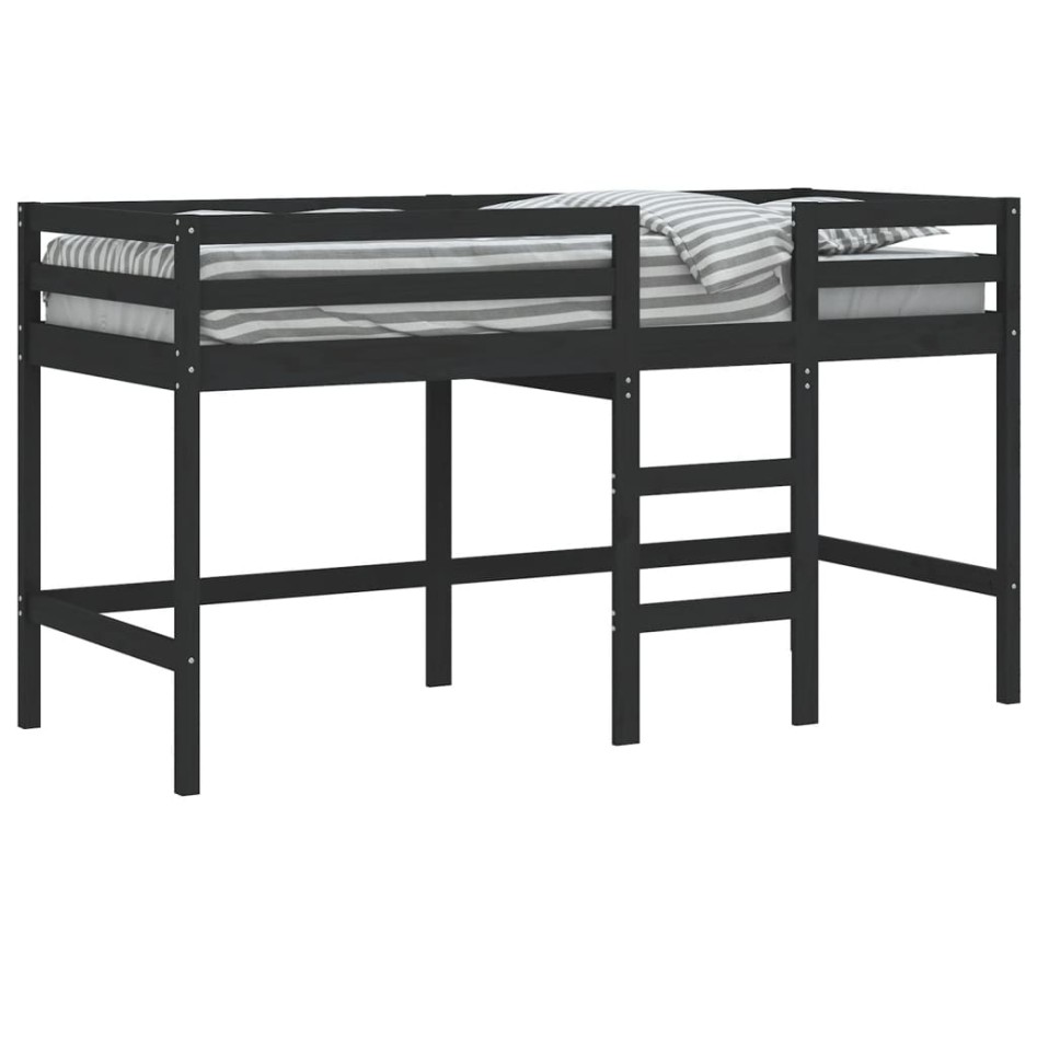 Cama alta de niños escalera madera maciza pino negra 90x200