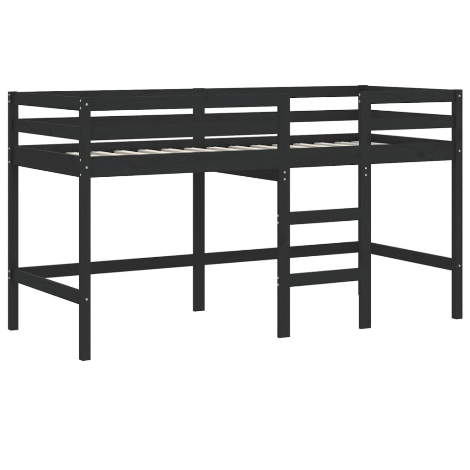 Cama alta de niños escalera madera maciza pino negra 90x200