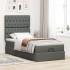 Cama otomana con colchón y LED tela gris oscuro 90x200