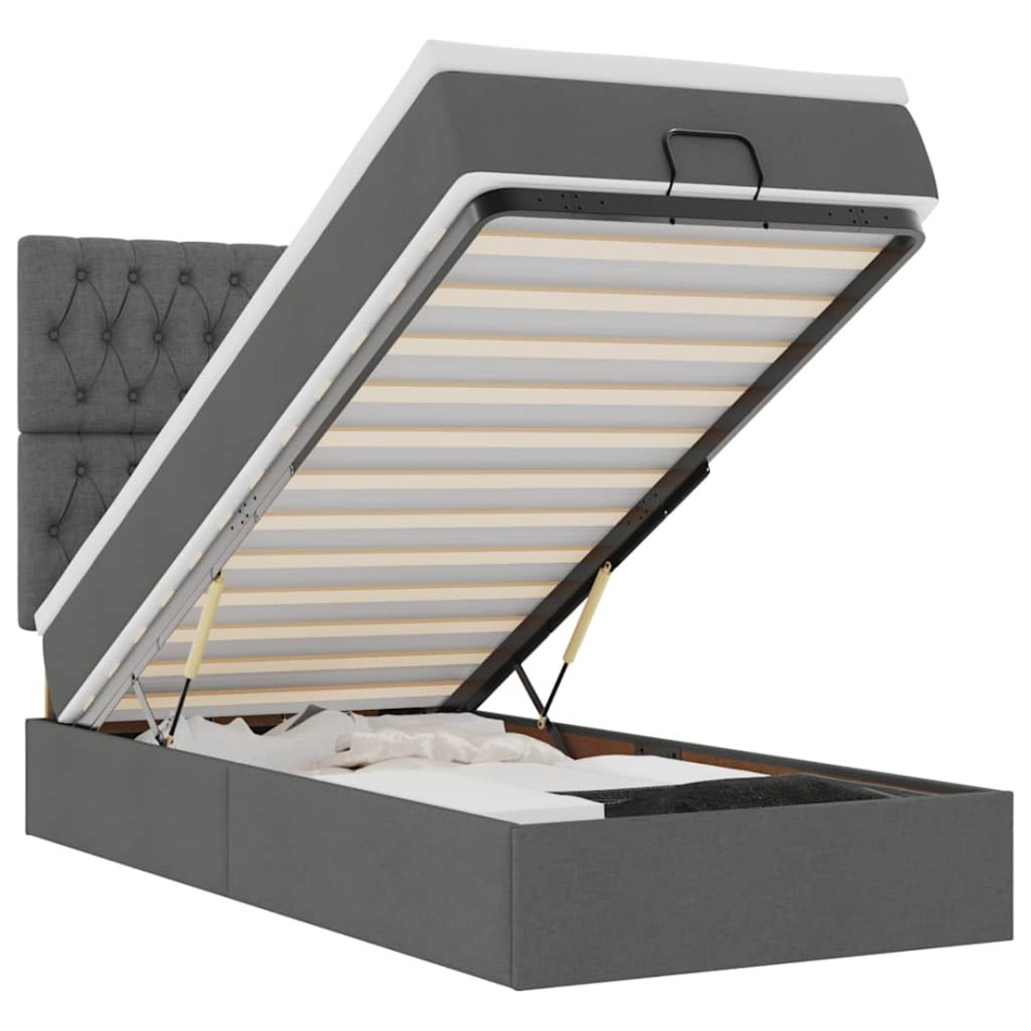 Estructura cama otomana colchón tela gris oscuro