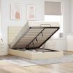 Estructura de cama otomana con colchón tela crema 140x190cm