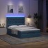 Estructura de cama otomana colchón tela azul pardo