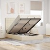 Estructura de cama otomana con colchón tela crema 140x190cm