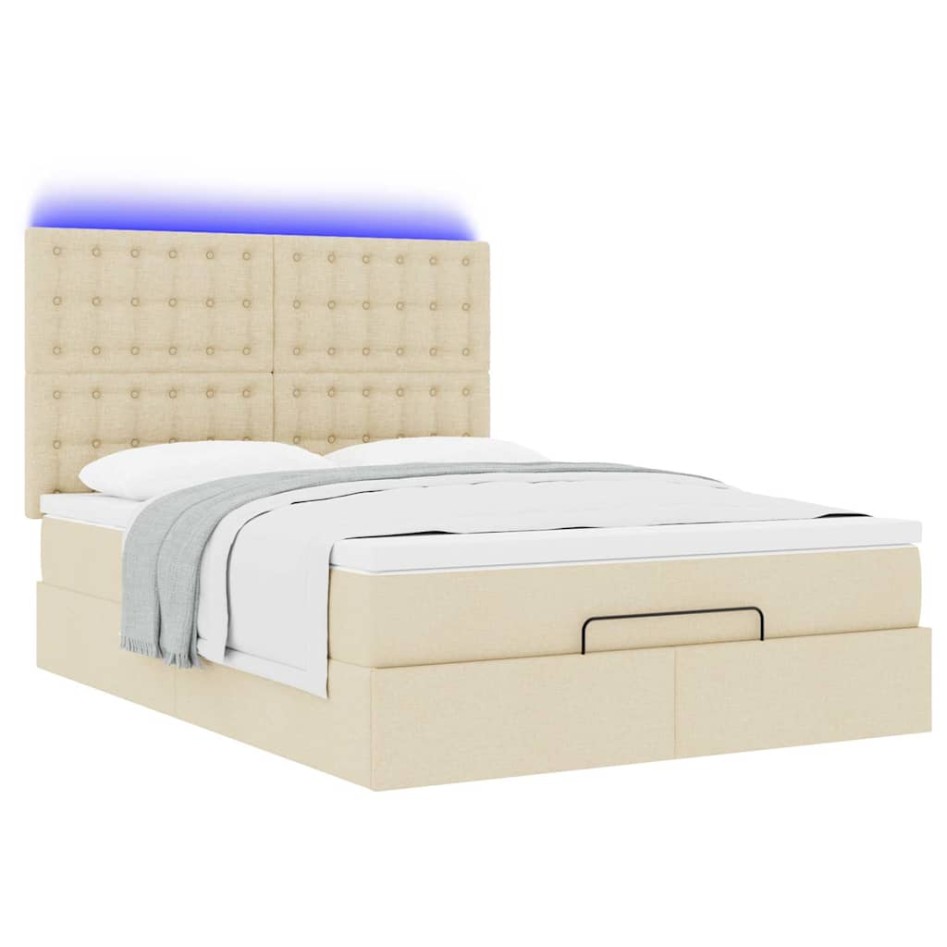 Estructura de cama otomana con colchón tela crema