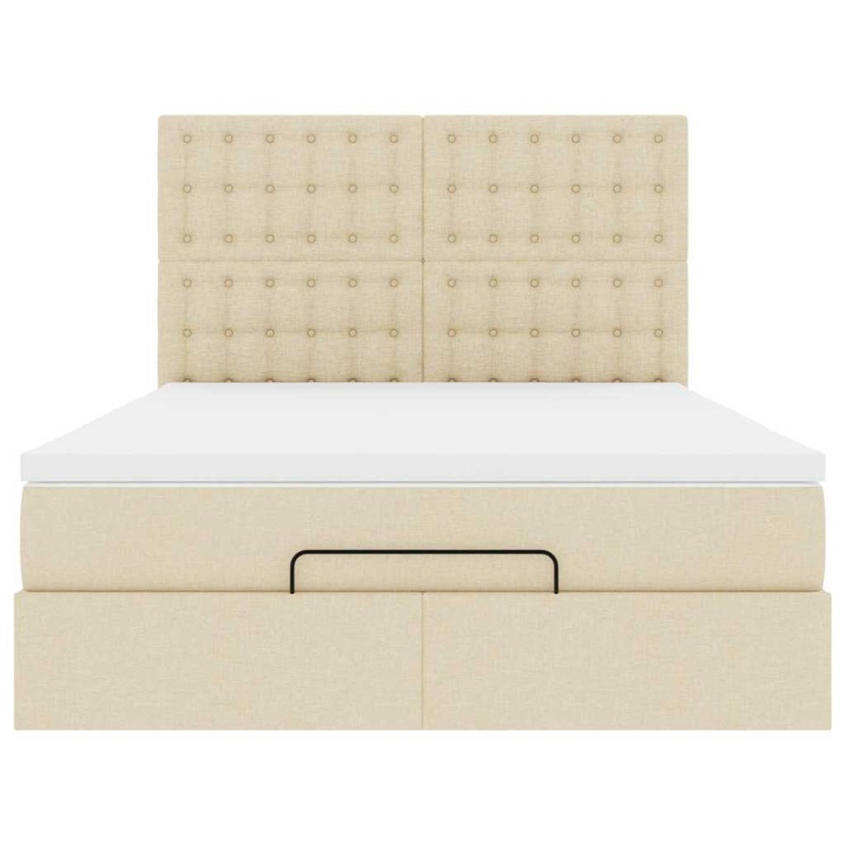 Estructura de cama otomana con colchón tela crema