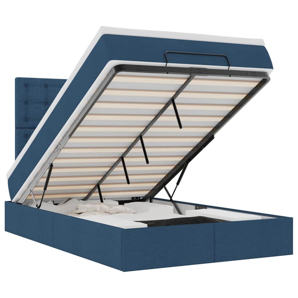 Estructura de cama otomana con colchón tela azul