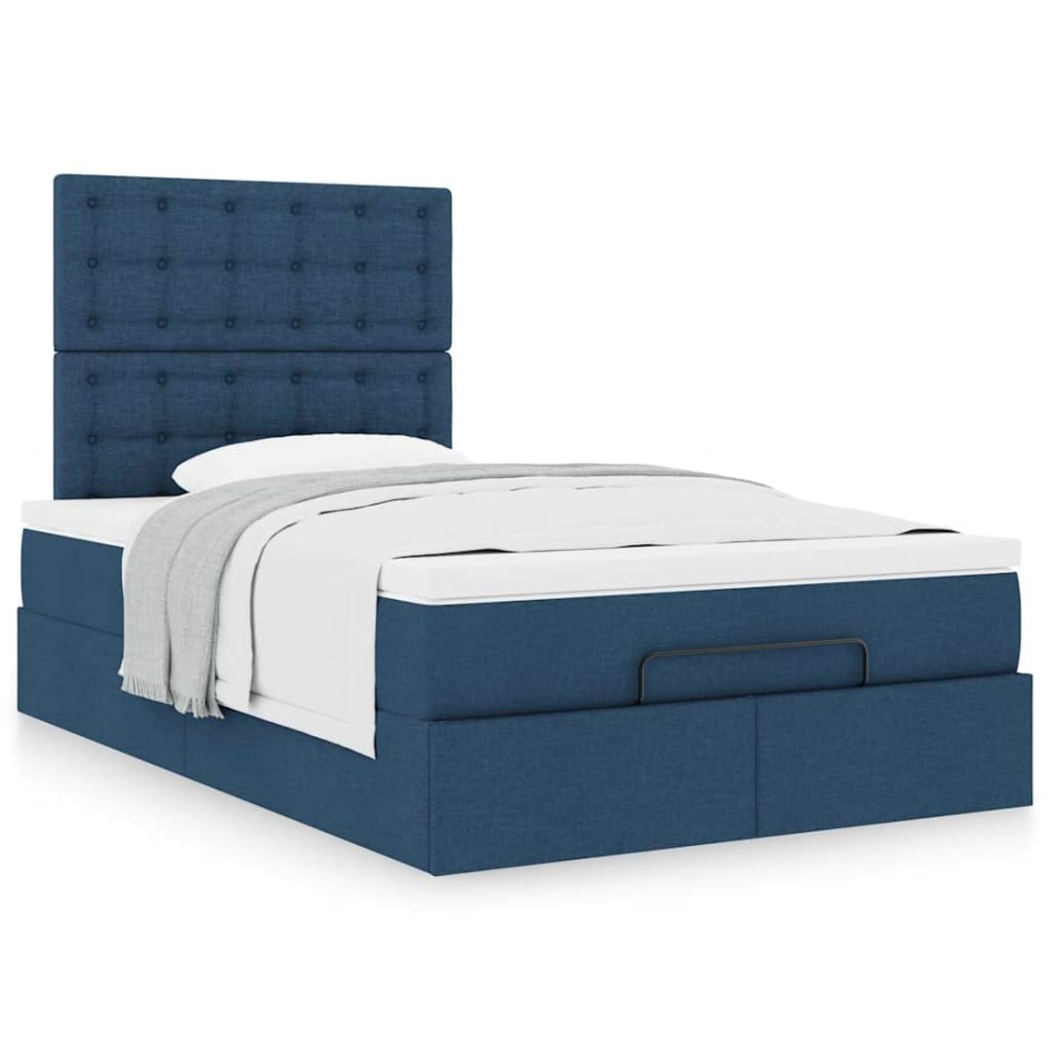 Estructura de cama otomana con colchón tela azul