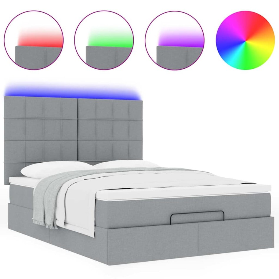 Estructura cama otomana colchón tela gris claro