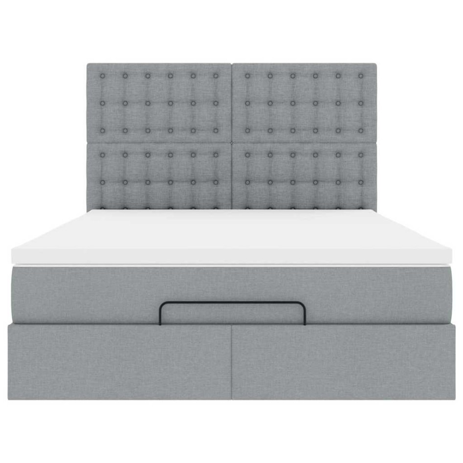 Estructura cama otomana colchón tela gris claro