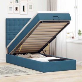 Estructura de cama otomana con colchones terciopelo azul