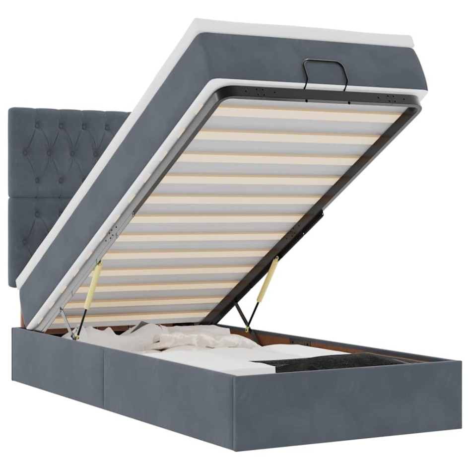 Estructura cama otomana colchones terciopelo gris