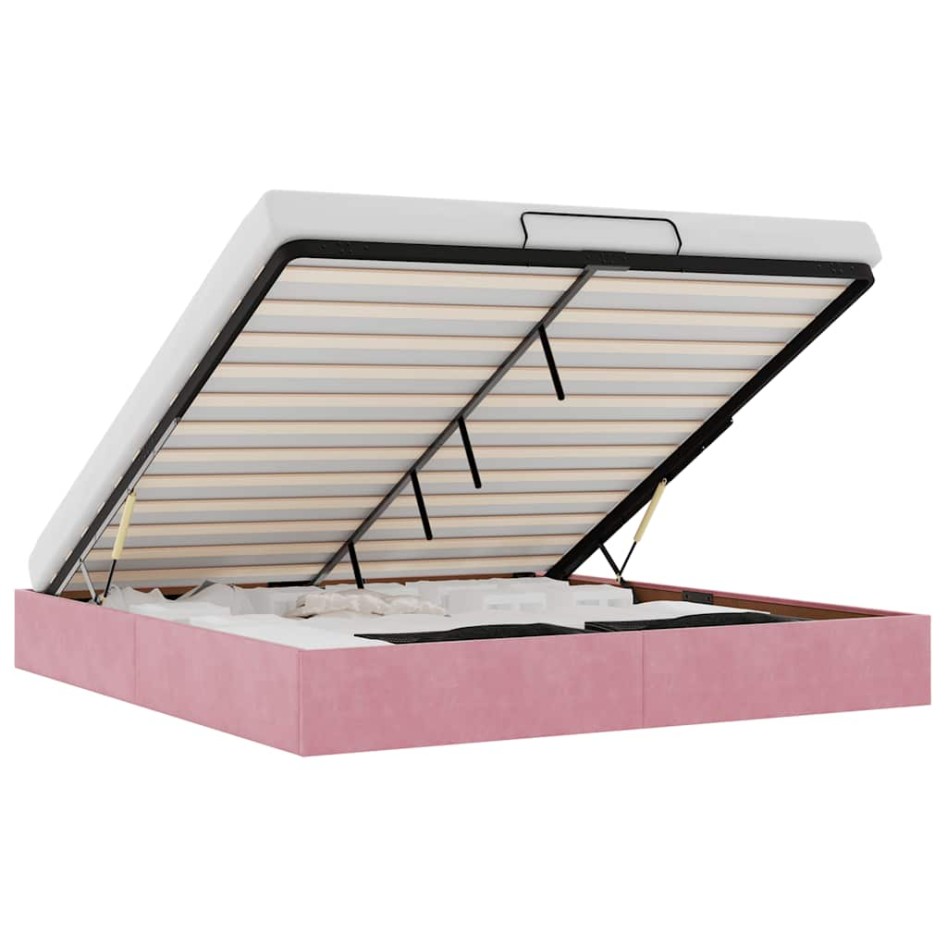 Estructura cama otomana sin colchón terciopelo rosa 160x200