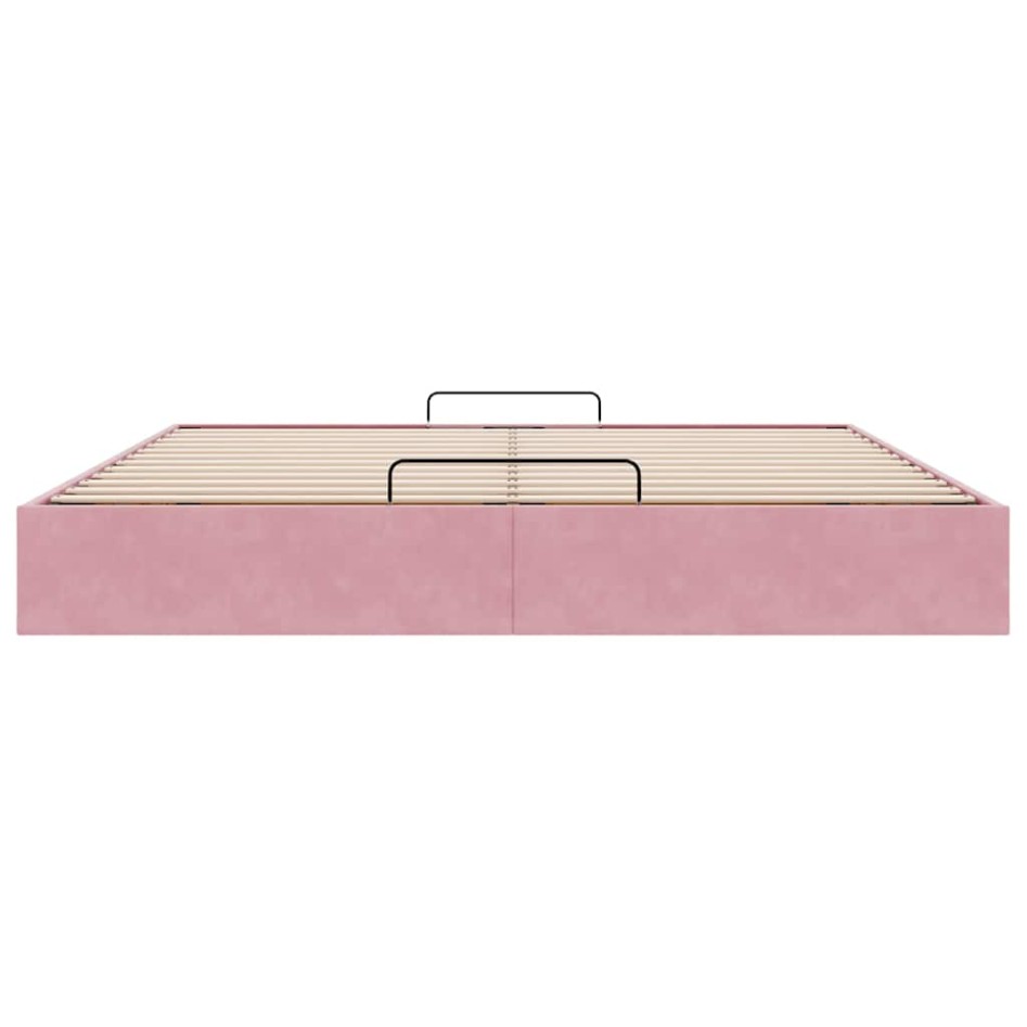 Estructura cama otomana sin colchón terciopelo rosa 160x200
