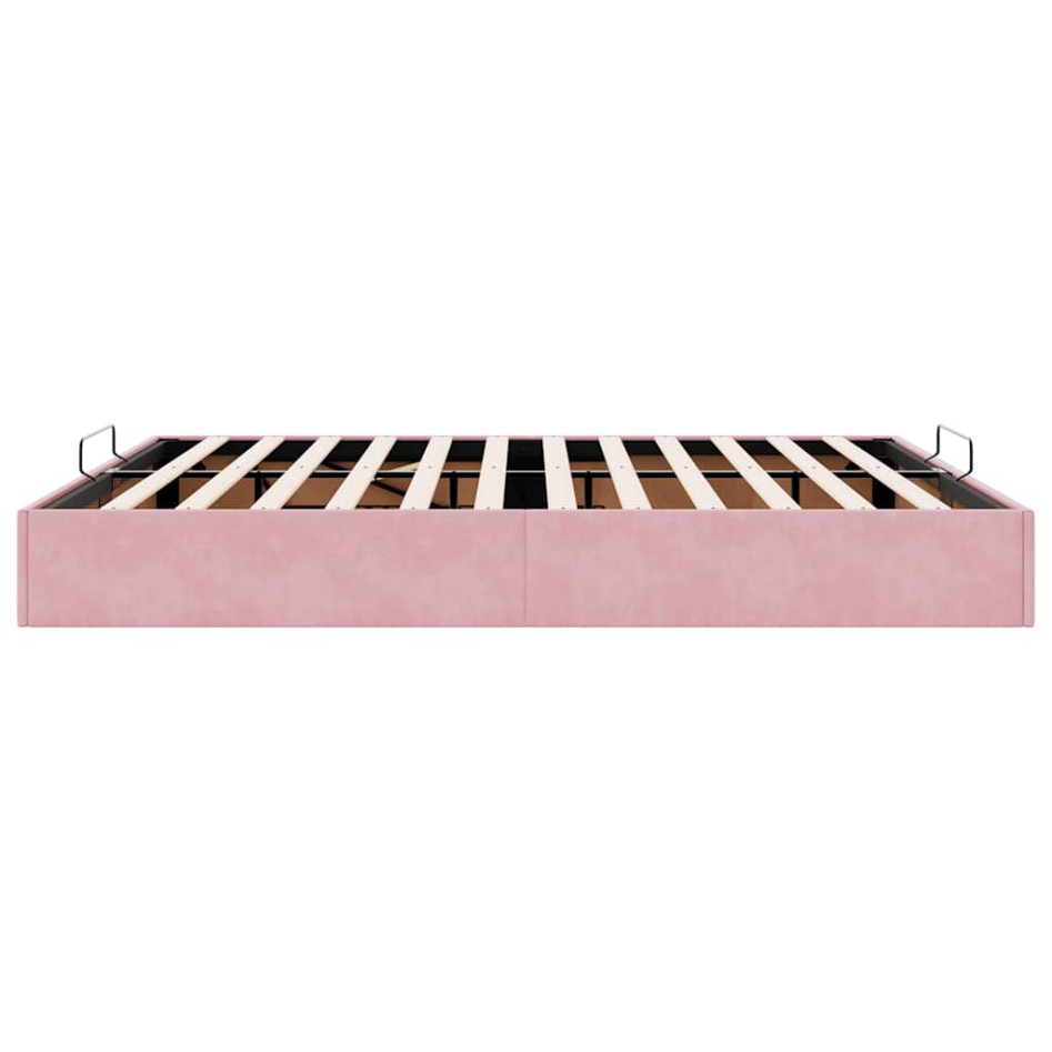 Estructura cama otomana sin colchón terciopelo rosa 160x200