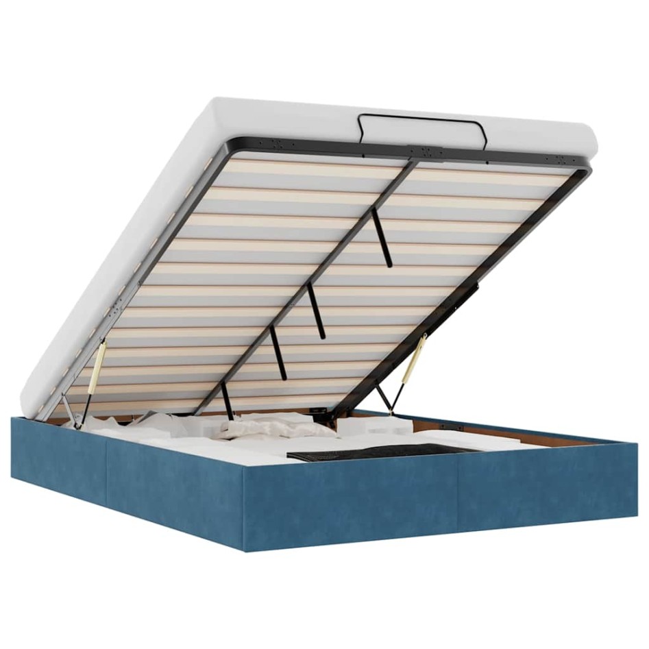 Estructura de cama otomana sin colchón azul oscuro 140x200