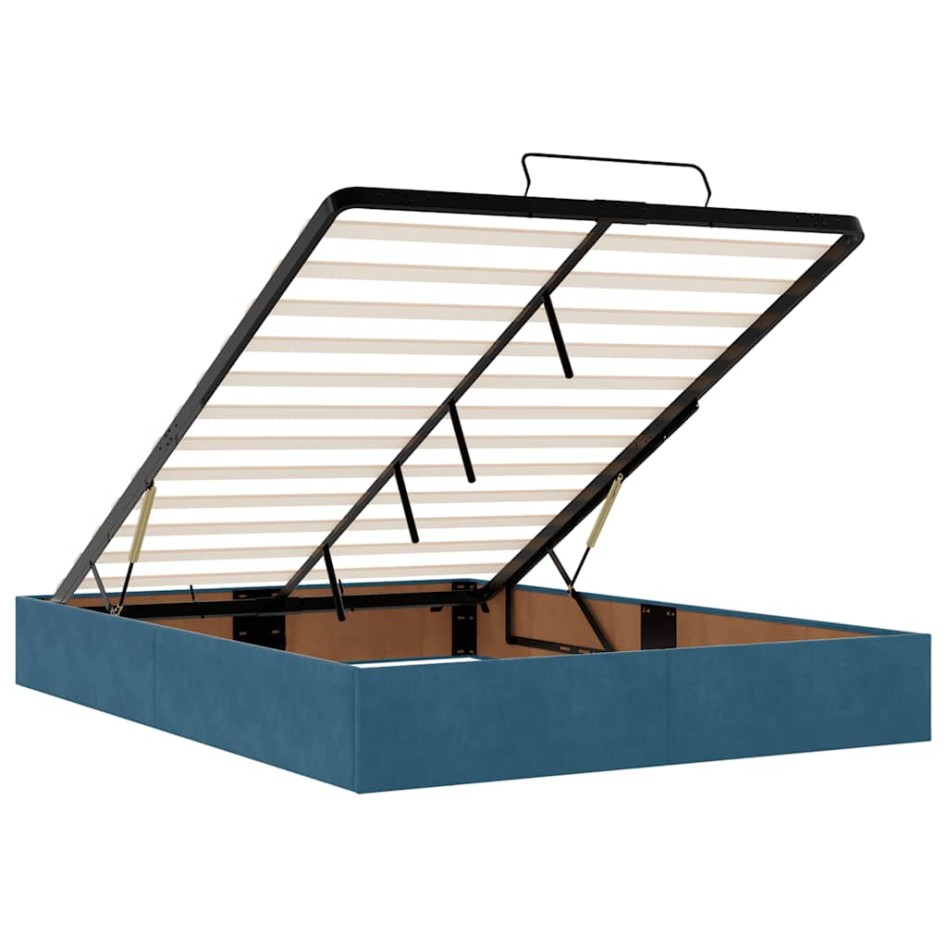 Estructura de cama otomana sin colchón terciopelo azul